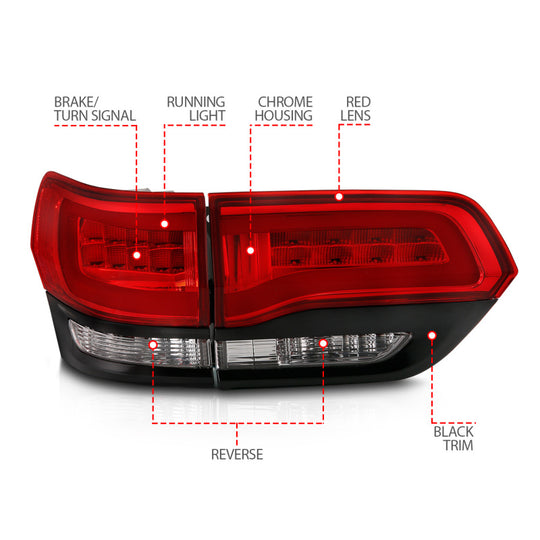 ANZO 2014-2016 Jeep Grand Cherokee LED Taillights Red/Clear