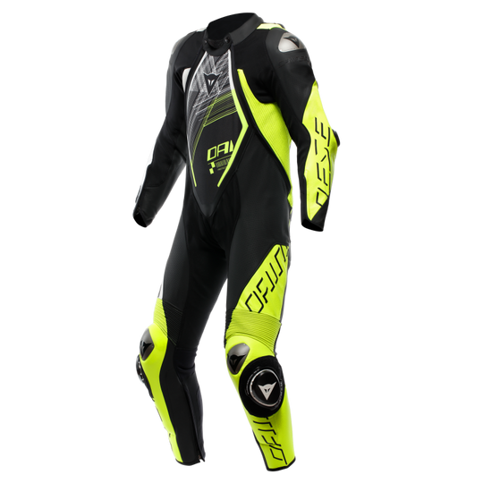 Dainese Audax D-Zip 1PC Perforated Leather Suit Black/Yellow Fluorescent/White Size - 44