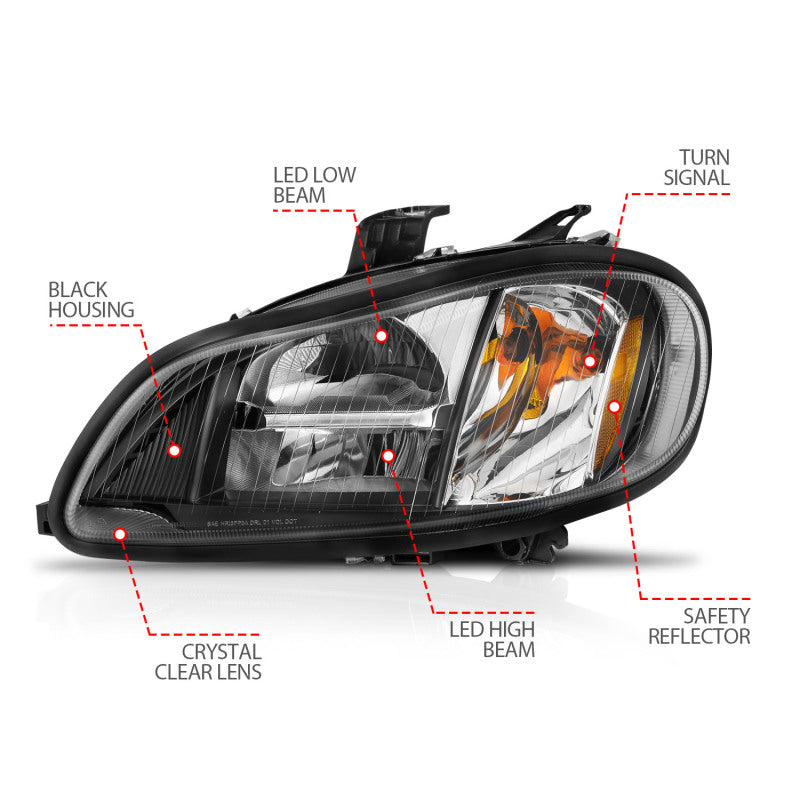 ANZO 2002-2014 Freightliner M2 LED Crystal Headlights Black Housing w/ Clear Lens (Pair)