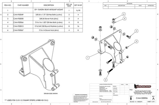 Camburg 07-21 Toyota Tundra 2wd/4wd Bolt-on Rear FOX 2.0 Bump Stop Mount Kit (S/O)