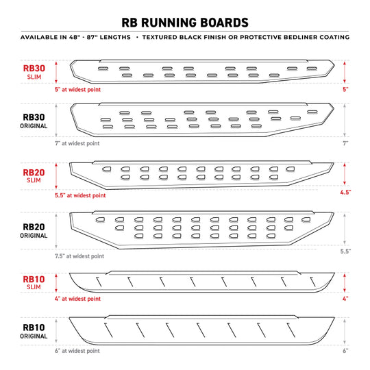 Go Rhino RB10 Slim Running Boards 57in. Cab Length - Bedliner Coating (No Drill/Mounting Brkt Req.)