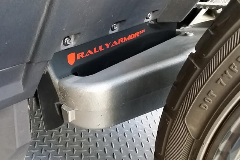 Rally Armor 15-16 Polaris Slingshot Rear Swingarm Black UR Mud Flap w/Grey Logo (MOQ 200 PCS)
