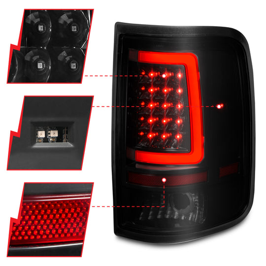 ANZO 2004-2006 Ford F-150 LED Tail Lights w/ Light Bar Black Housing Smoke Lens