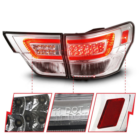 ANZO 11-13 Jeep Grand Cherokee LED Taillights w/ Lightbar Chrome Housing/Clear Lens 4pcs