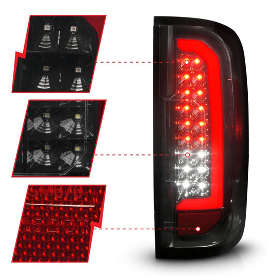 ANZO 15-21 GMC Canyon Full LED Tail Lights w/ Red Lightbar Black Housing Smoke Lens