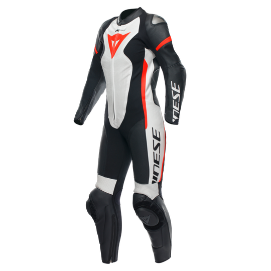 Dainese Grobnik Lady Leather 1PC Perforated Suit Black/White/Fluorescent Red Size - 38