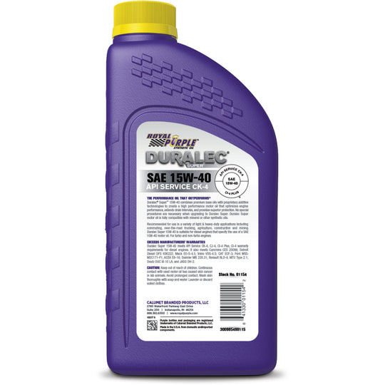 Royal Purple Duralec Super Diesel 15W-40 CK-4 Motor Oil - 1 Quart