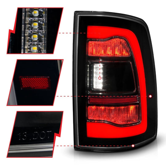 ANZO 09-18 Dodge Ram 1500 Sequential LED Taillights Smoke Black