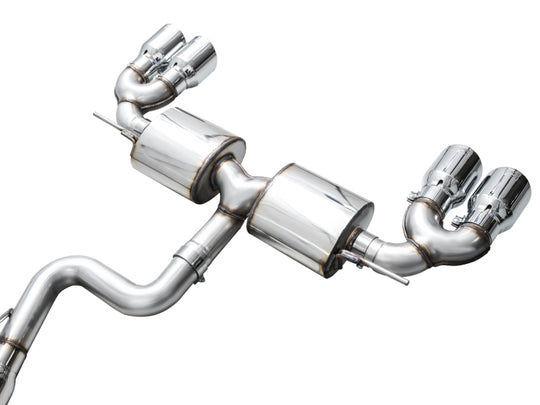 AWE Tuning MK8 Volkswagen Golf R 3in Touring Edition Quad Exhaust - Chrome Silver Tips