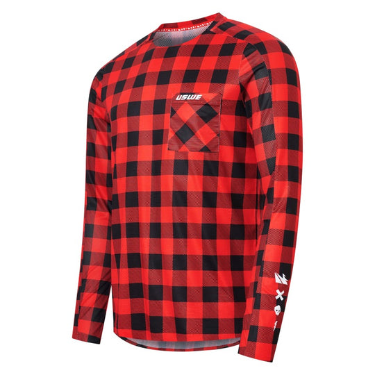 USWE Flannel Long Sleeve Lightweight Off-Road Jersey Flame Red - XS