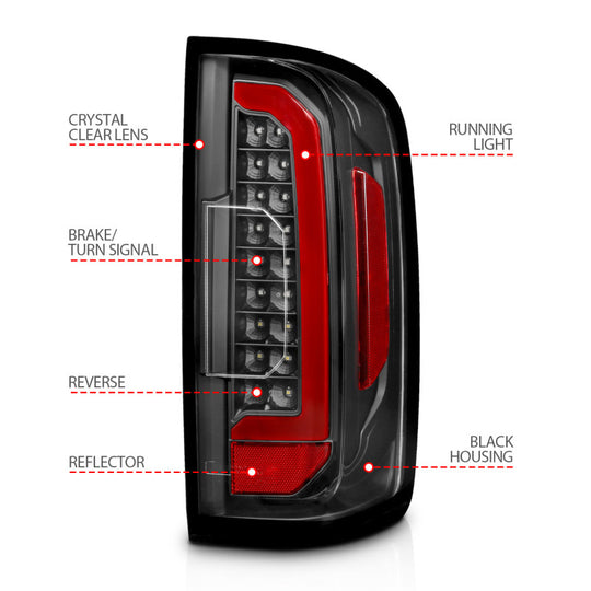 ANZO 15-21 Chevrolet Colorado Full LED Tail Lights w/ Red Lightbar Black Housing Clear Lens