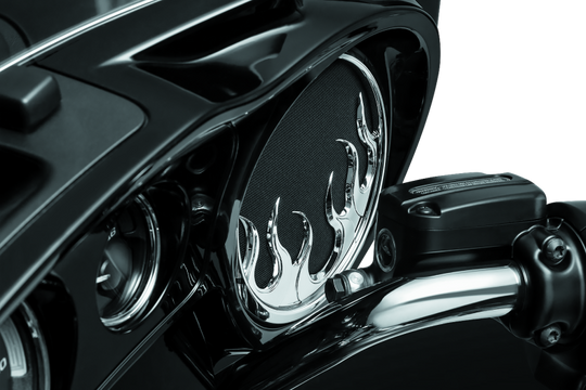 Kuryakyn Flame Speaker Grills For 14-Up Touring Models Chrome