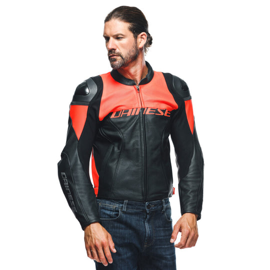 Dainese Racing 4 Leather Jacket Perforated Black/Fluorescent Red Size - 54