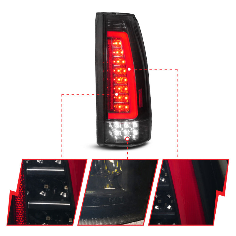 ANZO 88-99 Chevy/GMC C/K1500/2500/3500 Full LED Light Tube Taillights Black Housing Smoke Lens