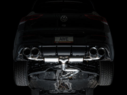 AWE Tuning MK8 Volkswagen Golf R 3in Touring Edition Quad Exhaust - Chrome Silver Tips
