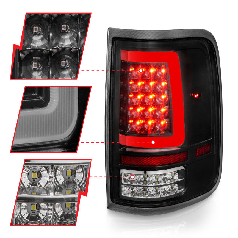 ANZO 2004-2006 Ford F-150 LED Tail Lights w/ Light Bar Black Housing Clear Lens