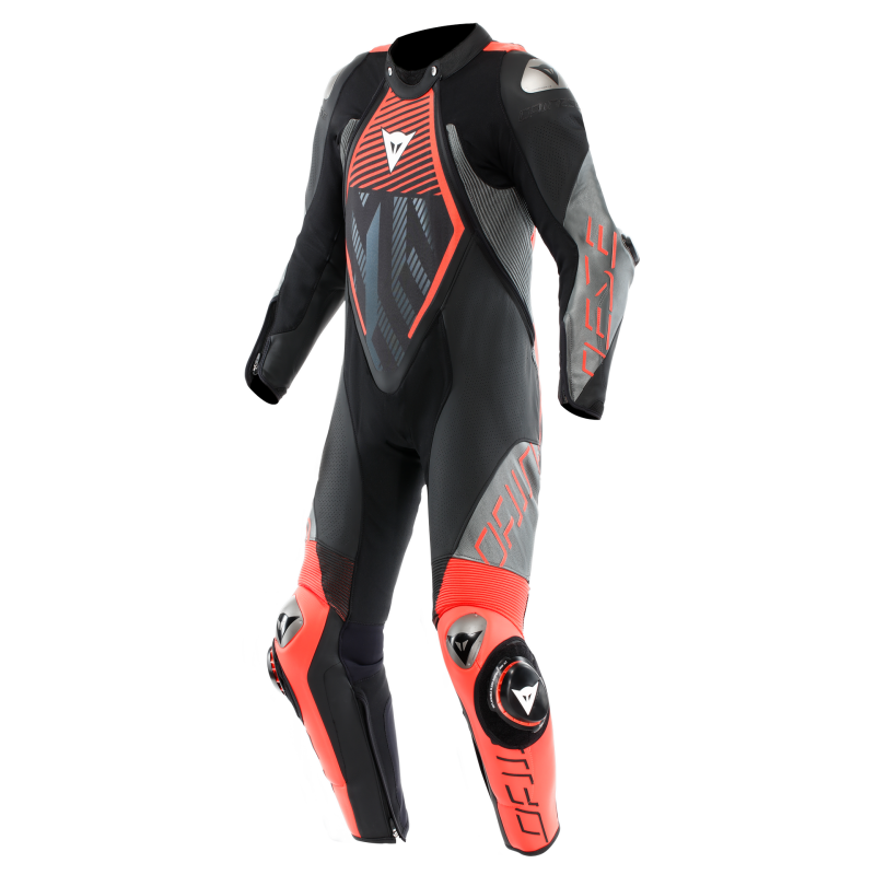 Dainese Audax D-Zip 1PC Perforated Leather Suit Black/Red Fluorescent/Anthracite Size - 44