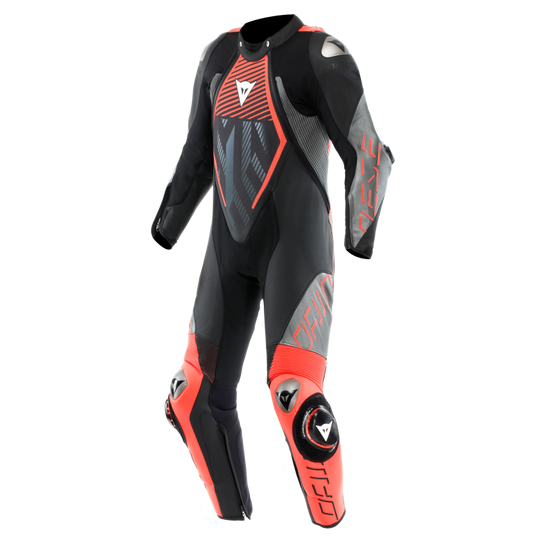 Dainese Audax D-Zip 1PC Perforated Leather Suit Black/Red Fluorescent/Anthracite Size - 44