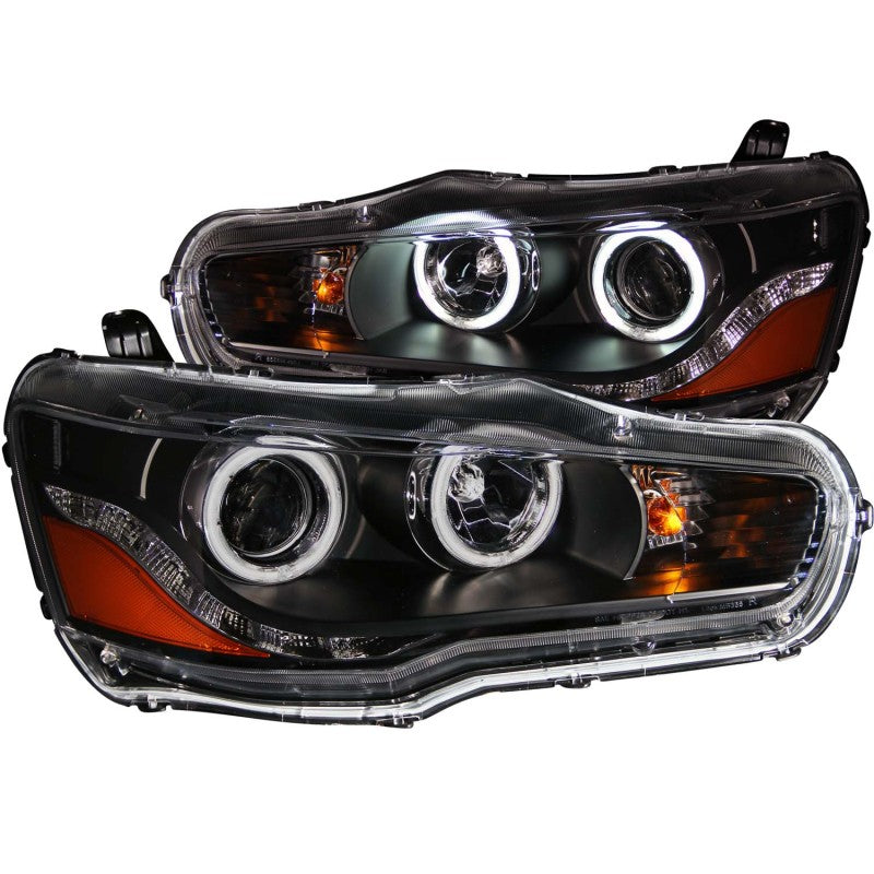 ANZO 2008-2015 Mitsubishi Lancer Projector Headlights w/ Halo Black (CCFL)