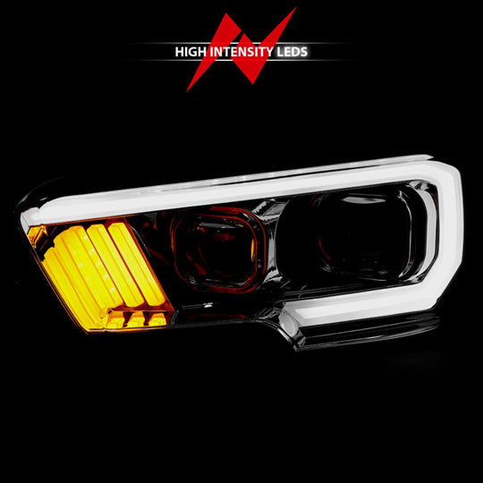 ANZO 2016-2017 Toyota Tacoma Projector Headlights w/ Plank Style Design Chrome/Amber w/ DRL