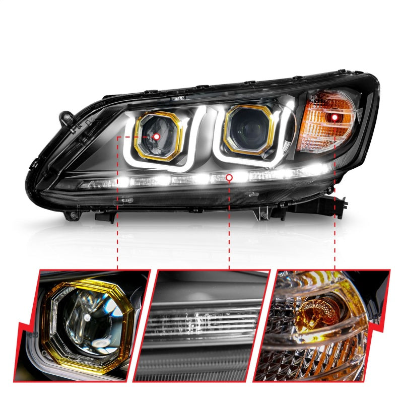 ANZO 2013-2015 Honda Accord Projector Headlights w/ U-Bar Black