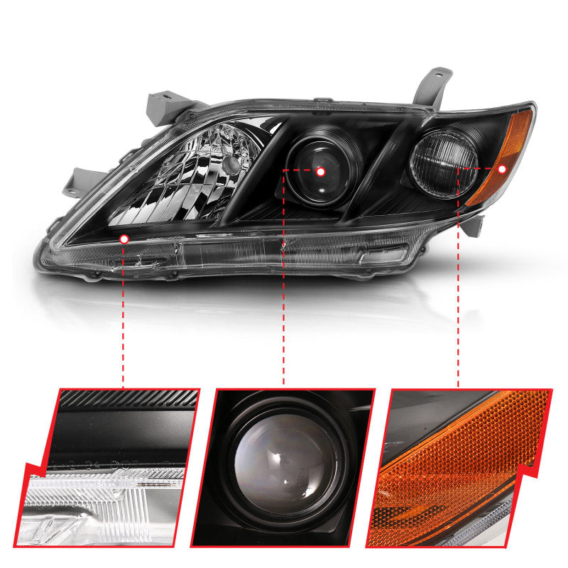 ANZO 2007-2009 Toyota Camry Projector Headlight Black Amber