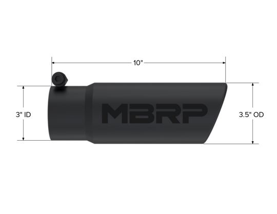 MBRP Universal Tip 3-1/2in O.D. Angled Rolled End - 3in ID Inlet 10in Length - Black