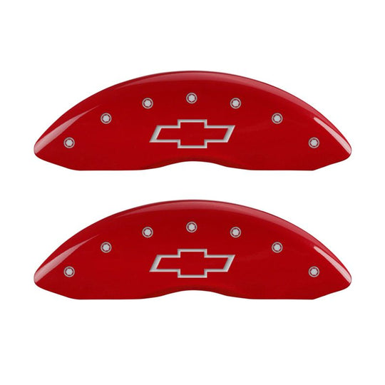 MGP 4 Caliper Covers Engraved Front &amp; Rear Bowtie Red finish silver ch