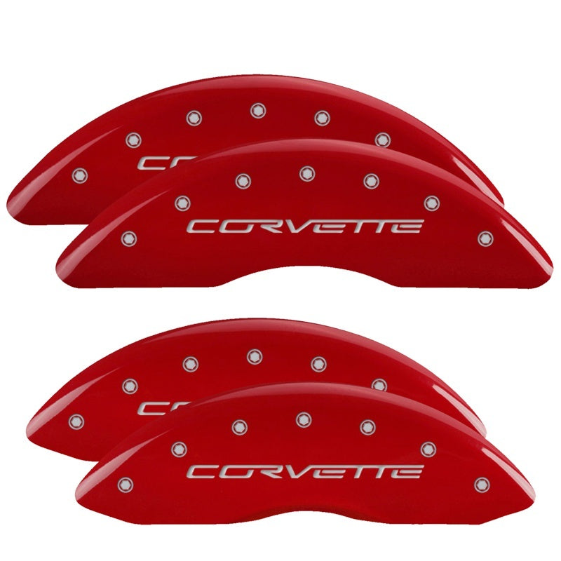 MGP 4 Caliper Covers Engraved Front &amp; Rear C6/Corvette Red finish silver ch