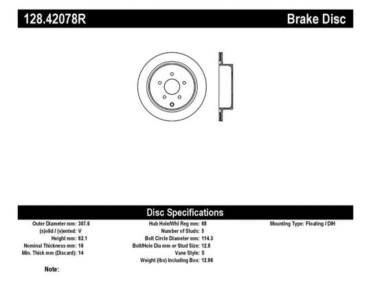 StopTech 03-07 Infiniti FX35/45 Drilled Right Rear Rotor