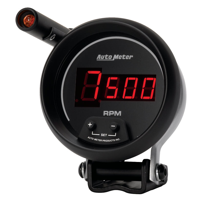 Autometer Quick-Lite Digital 10K RPM Pedestal Mount 3 3/4in Tachometer Black Dial w/ Red LED