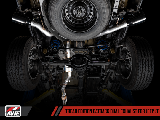 AWE Tuning 20-21 Jeep Gladiator JT 3.6L Tread Edition Cat-Back Dual Exhaust - Diamond Black Tip