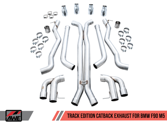 AWE Tuning 18-19 BMW M5 (F90) 4.4T AWD Cat-back Exhaust - Track Edition (Chrome Silver Tips)