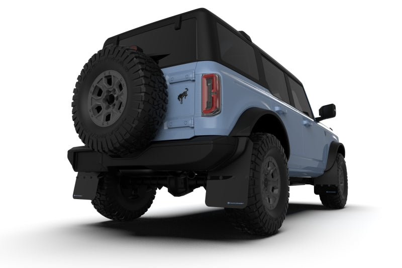 Rally Armor 21-24 Ford Bronco (Steel Bmpr - NO Rptr/Sprt - NO RR/RB) Blk Mud Flap w/Area Blue Logo