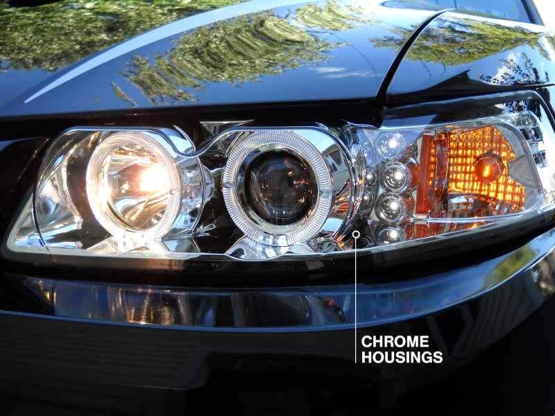 Raxiom 99-04 Ford Mustang Dual LED Halo Projector Headlights- Chrome Housing (Clear Lens)