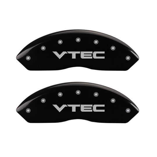 MGP 4 Caliper Covers Engraved Front & Rear Vtech Black finish silver ch