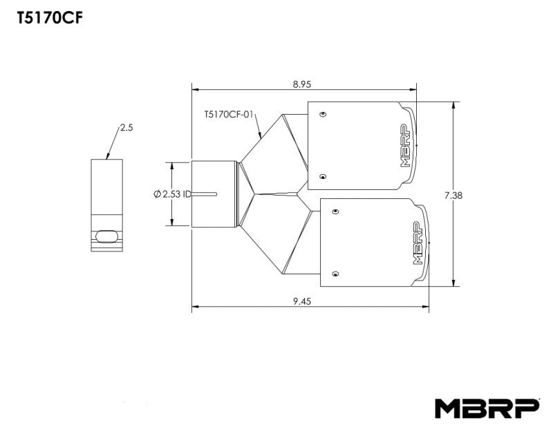 MBRP Universal Carbon Fiber Dual Tip 3.5in OD/2.5in Inlet