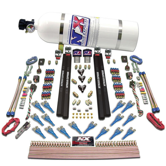 Nitrous Express Shark Dual Stage/Gas/Rails 16 Nozzles Nitrous Kit (200-1200HP) w/10lb Bottle