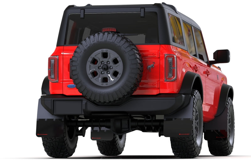 Rally Armor 21-24 Ford Bronco (Steel Bmpr - NO Rptr/Sprt - NO RR/RB) Blk Mud Flap w/Cy Orange Logo