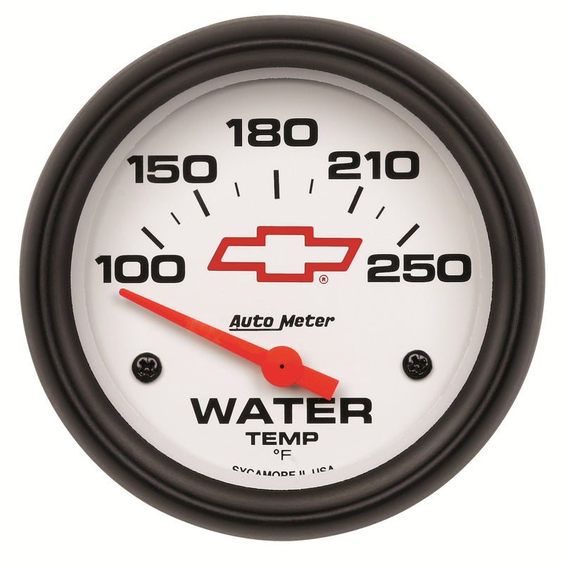 AutoMeter Gauge Water Temp 2-5/8in. 100-250 Deg. F Electric Chevy Red Bowtie White