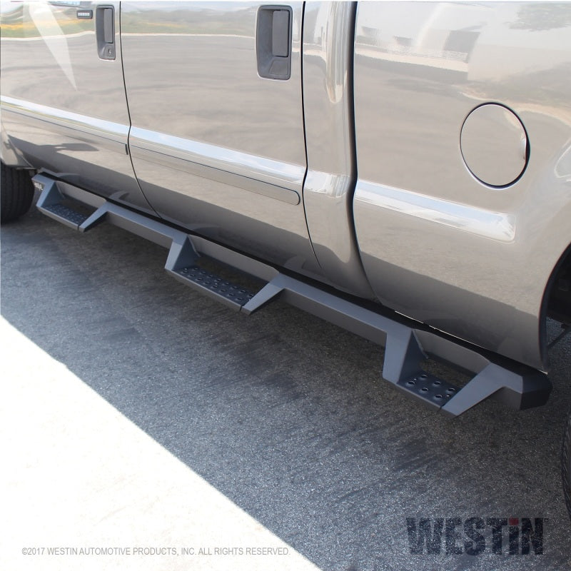 Westin 99-16 Ford F-250/350/450/550 CC (6.75ft Bed) HDX Drop Whl to Whl Nerf Step Bars - Text Blk