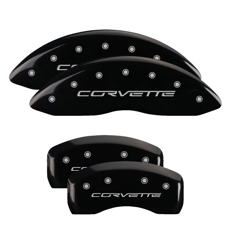 MGP 4 Caliper Covers Engraved Front &amp; Rear C6/Corvette Black finish silver ch