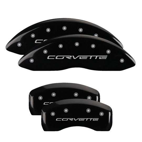 MGP 4 Caliper Covers Engraved Front &amp; Rear C6/Corvette Black finish silver ch