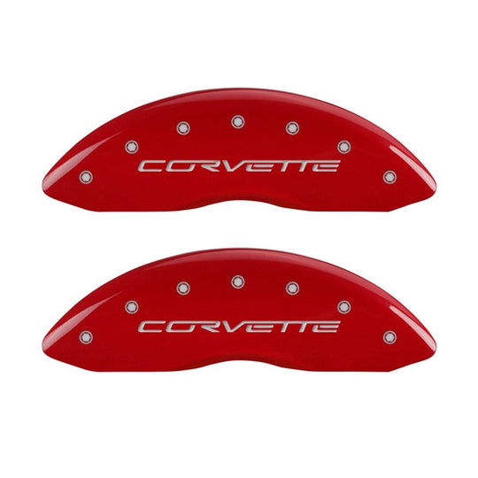 MGP 4 Caliper Covers Engraved Front &amp; Rear C6/Corvette Red finish silver ch