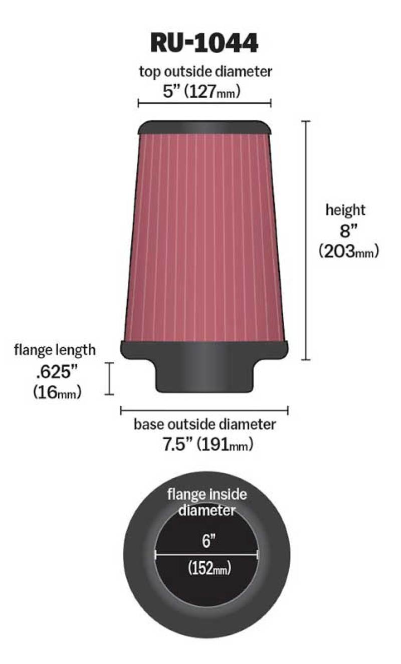K&amp;N Universal Clamp-On Air Filter 6in FLG / 7-1/2in B / 5in T / 8in H