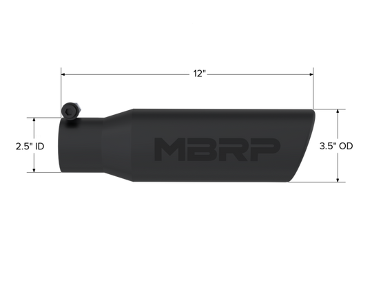 MBRP Universal Tip 3in O.D. Angled Rolled End 2 inlet 12 length - Black Finish