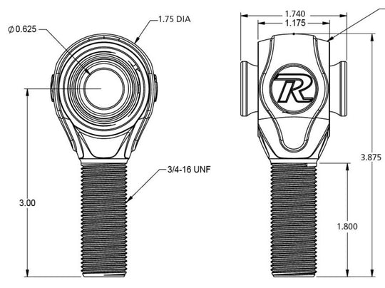 Ridetech R-Joint Rod End with 3/4in-16 Left Hand Thread