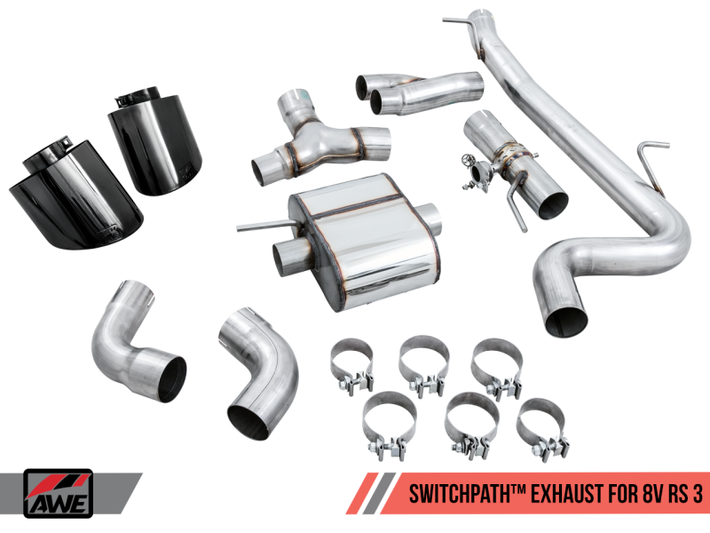 AWE Tuning 17-19 Audi RS3 8V SwitchPath Exhaust w/Diamond Black RS-Style Tips