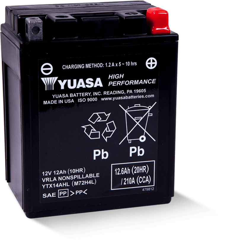 Yuasa YTX14AHL Maintenance Free AGM 12 Volt Battery
