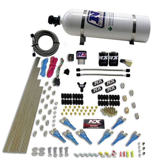 Nitrous Express Pro-Shk/Gas (200-600HP) 2 Fuel 1 Supershark Solenoid Nitrous Kit w/15lb Bottle